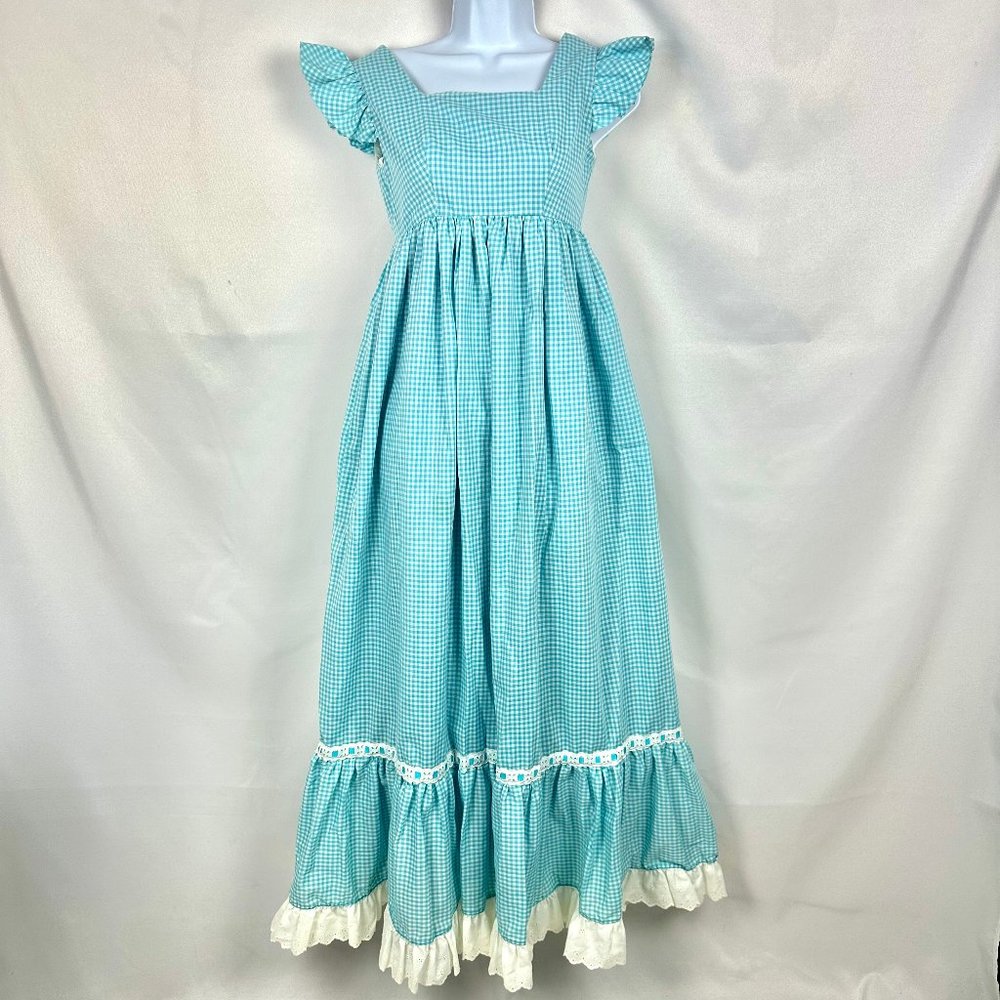 Vintage Handmade Check Dress Picnic Garden Party Cottage Prairie XS/S Boho